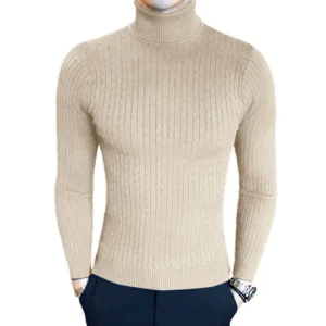 Men's Slim Fit Turtleneck Sweater Casual Twist Patterned Pullover Knitted Sweaters Autumn Outdoor Streetwear Warm Sweaters Men