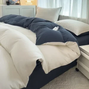 2-side Solid Color Brush Fabric Bed Set 4 Pieces Duvet Cover Pillowcase Bedding Set Bed Sheet Quilt Cover Single Queen King Size