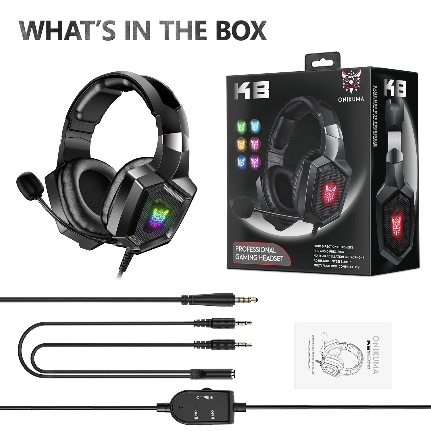 ONIKUMA K8 Gaming Headphones with Flexible HD Mic RGB Light Surround Sound Over-Ear Wired Headset Gamer for PC Gaming Xbox - Image 6