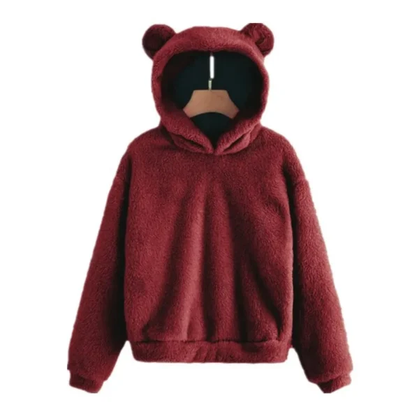 Autumn Winter Women's Hoodies Winter Women Long Sleeve Rabbit Ear Hood Sweatshirt Cute Plush Warm Casual Hoodie Tops - Image 5