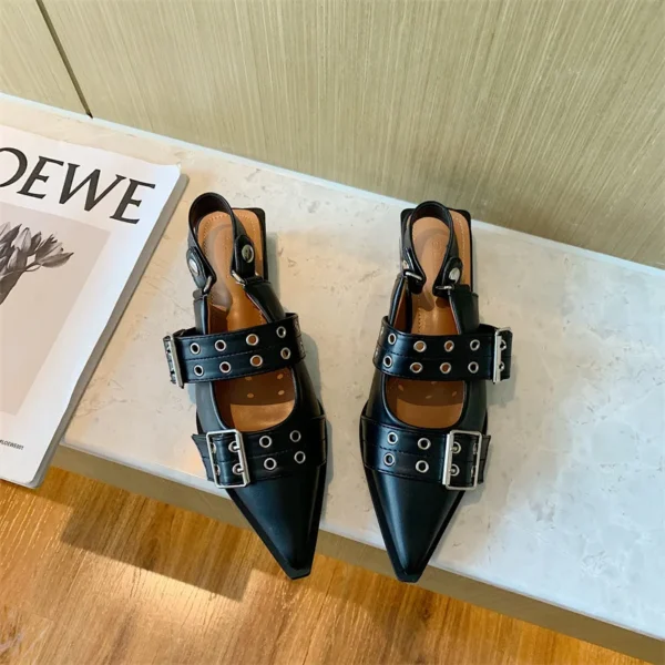 Women Flat With Shoes 2024 Designer Luxury Buckle Fashion Ladies Flats Shoes Slingback Pointed Toe Casual Female Sandals Mules - Image 5