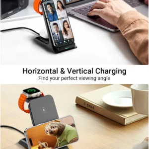 KPON 3 in 1 Wireless Charger Stand Fast Charging Station Dock For iPhone 16/15/14/13 Pro Max Apple iWatch 9/8/7/6/5 Airpods 3/2