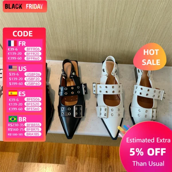 Women Flat With Shoes 2024 Designer Luxury Buckle Fashion Ladies Flats Shoes Slingback Pointed Toe Casual Female Sandals Mules