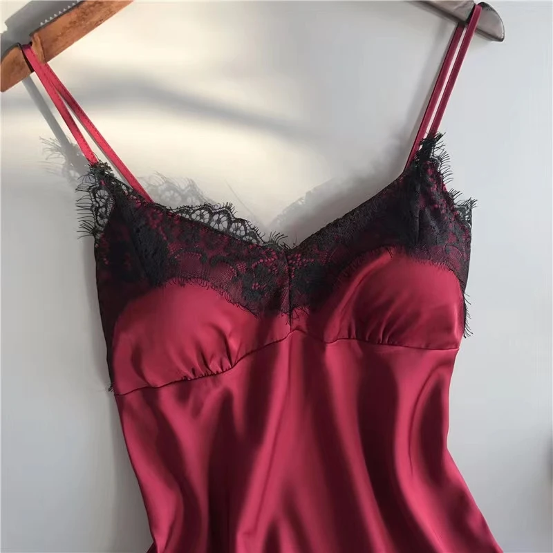 Women's Halter Pajamas 2 PCS Camisole And Shorts Home Wear Red Black Sexy Lace S M Ventilate Comfort - Image 5