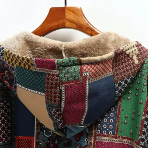 Winter Women Coat Keep Warm Polyester Ethnic Pattern Hooded Ladies Top Casual Anti-fade Long Sleeve Female Coat For Daily Wear