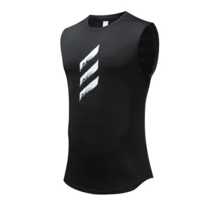 Summer New Trendy Men's Pullover Round Neck Mesh Bottoming Shirt Sports Fitness Top Sleeveless Vest Quick-drying