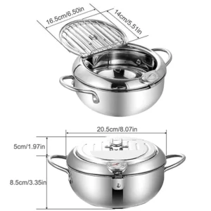 Japanese Deep Fryer With Thermometer and Lid 304 Stainless Steel Kitchen Tempura Fryer Pan Fryer Without Oil Frying Pan Fryer