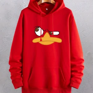 Cartoon Duck Print Hoodies For Men, Graphic Hoodie With Kangaroo Pocket, Comfy Loose Trendy Drawstring Hooded Pullover