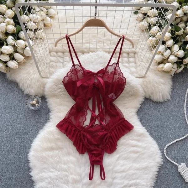 New In Women's Secret Clothes Christmas Red Top Sexy Patchwork Bodysuit Cosplay Erotic Lingerie Winter Strap Pajamas Nightwear - Image 6