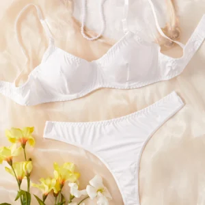 Ladies Smooth Comfortable Thin Underwear Women Sexy Nightwear Inner Solid Color Sleep Underwear Bra Set