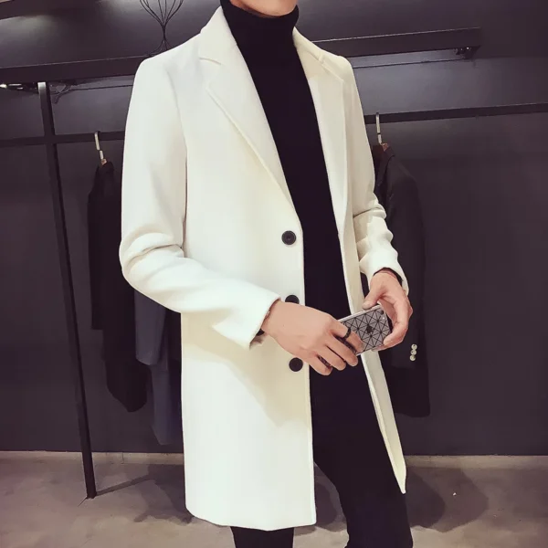Autumn and Winter Slim Fit Long Wool Coat for Men's Single Breasted Lapel, Street Fashion Business Trench Coat for Men Clothing - Image 6