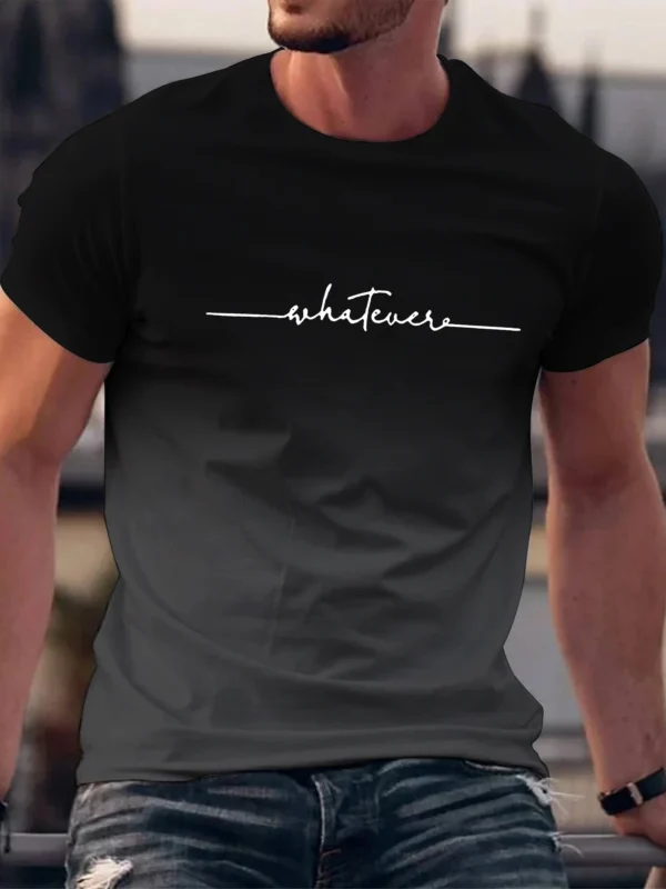 Summer Outing Whatever Print Gradient Crew Neck T-shirt For Men Trendy Casual Short Sleeve Top Men's Tee ropa de hombre - Image 2