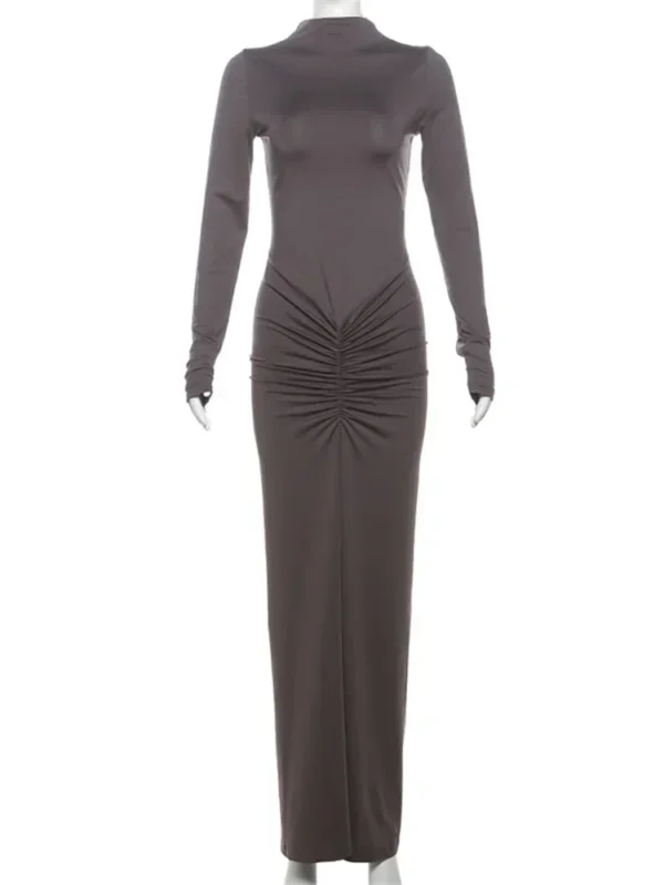 Tossy Pleated Fashion Patchwork Long Dress Women's High Waist Long Sleeve Solid Slim Party Dress Summer 2024 Female Maxi Dress - Image 5