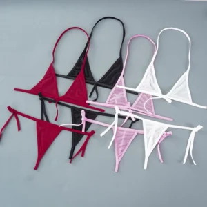 Sexy Mini Bra Sets Wirefree Ultra-thin Mesh Unlined Bra Brief Set Black Transparent 2 Pieces Halter Women's Exotic Lingerie Sets