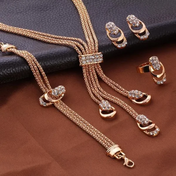 4Pcs Jewelry Set Rings Necklace Earrings Bracelet High Performance Golden Jewelry For Women - Image 5