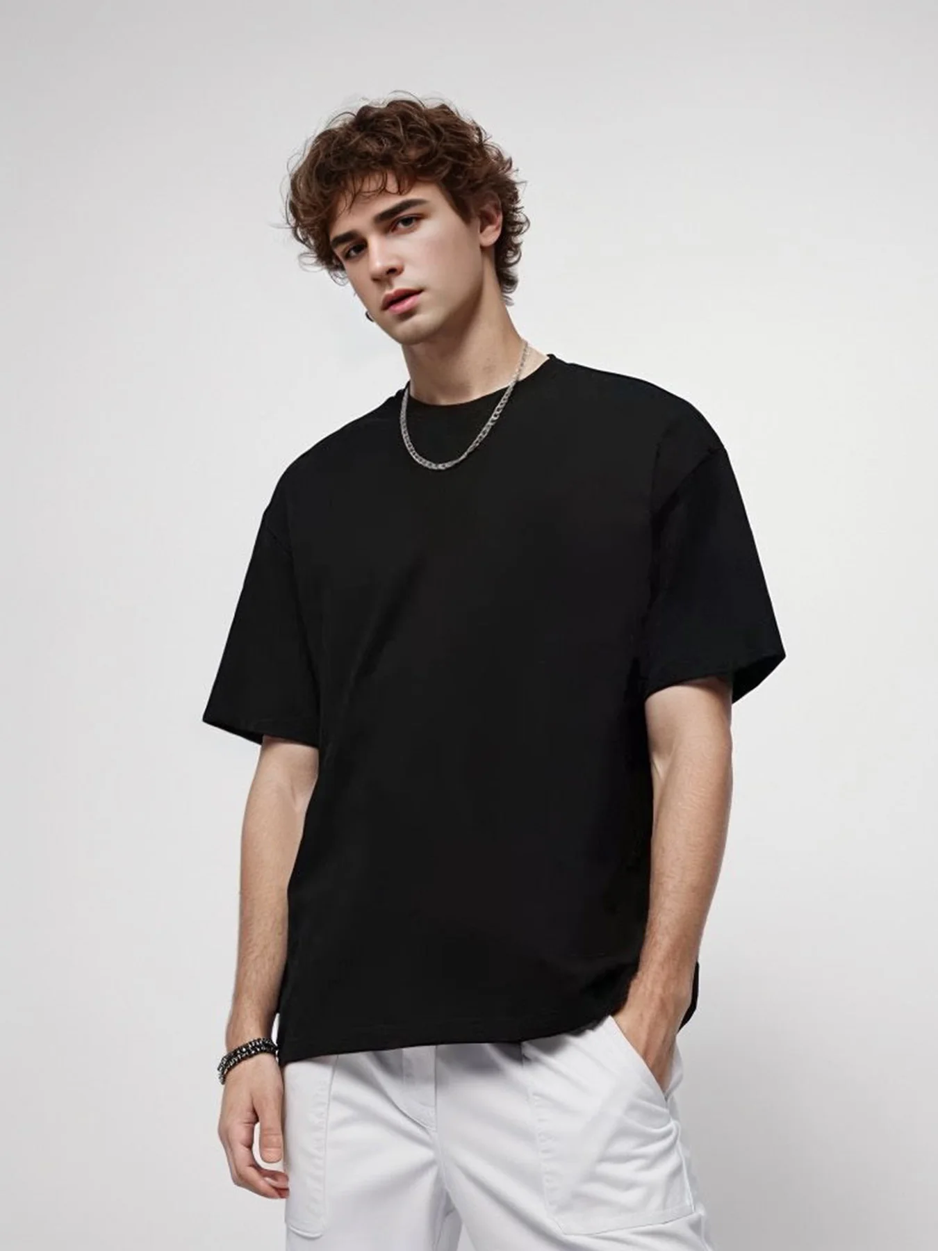 9.9oz 280gsm High Qualtity Oversized Heavy T-shirt for Men Short Sleeve Tee Cotton Solid Color Trend Leisure Green White Black - Image 5
