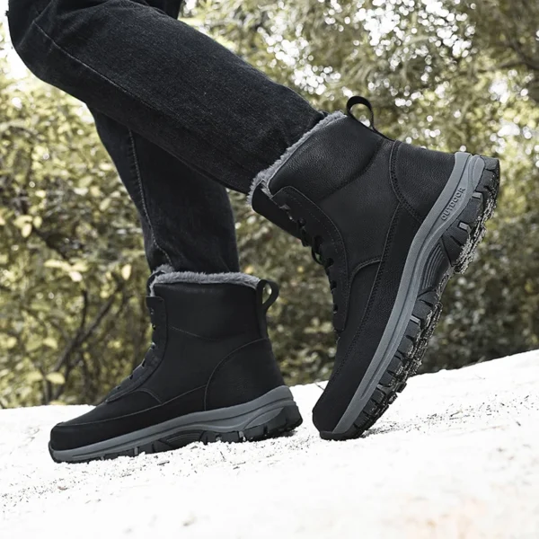 2024 Mens Sneakers Cotton Shoes Winter Plush Trekking Shoe TPR Shoes Non-slip Ankle Boots Waterproof Leather Warm Snow Boots Men - Image 3