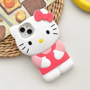 For iPhone 15 14 13 Pro Max 11 12 13 XR XS MAX 6 7 8 Plus SE Phone Case 3D Hello Kitty Cartoon Bow Y2K Anti Fall Silicone Cases