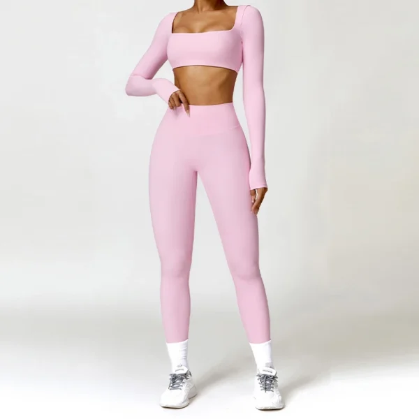 2PCS Yoga Suit Sports Set Women Quick-Drying Gym Set Women Tracksuit Running Workout Long Sleeve Sports Shirt Yoga Clothing - Image 2