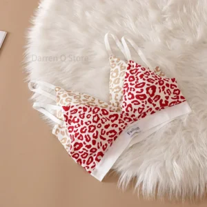 Women Seamless Bra Set Low Waist Panties Leopard Bralette Sexy Lingerie Set Vneck Sport Brassiere Female Cotton Underwear Set