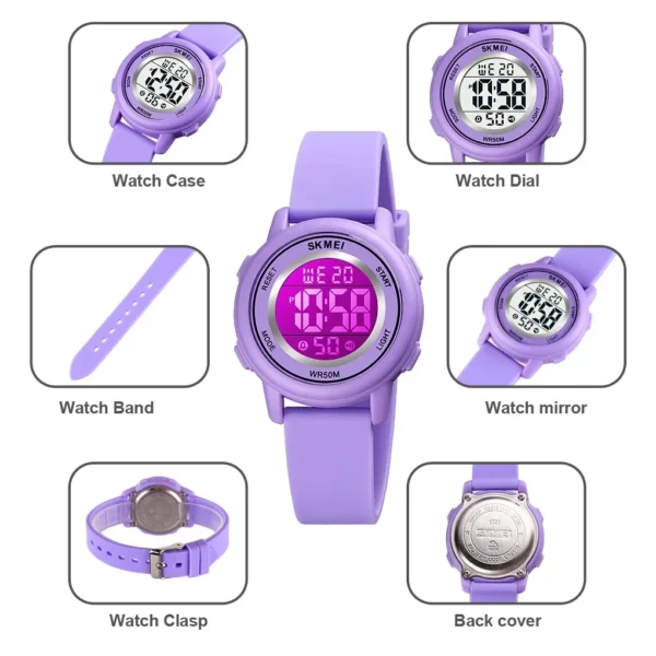 SKMEI 1721 Colorful Led Children Digital Wristwatches Waterproof Alarm Kids Watches montre enfant Boys Girls Sport Kids Watch - Image 5