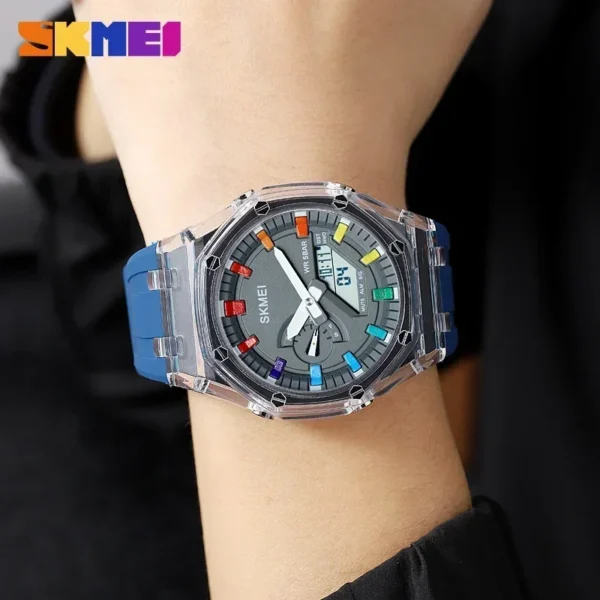 SKMEI Waterproof Men Watch Countdown Stopwatch Led Light Electronic Movement Wristwatch 5Alarm Clock 2 Time Digital Watches 2100 - Image 3