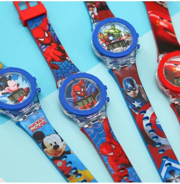 Flash Light Spiderman Kids Watches For Boys Cartoon Hello Kitty Mickey Children Watch Girls Student Clock Gifts free shipping - Image 6