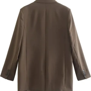 Willshela Women Fashion With Pockets Brown Single Button Blazer Vintage Notched Neck Long Sleeves Female Chic Lady Outfits