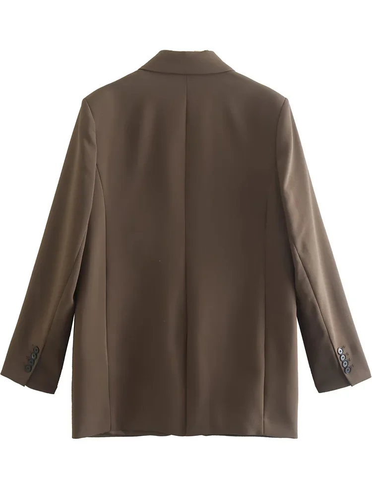 Willshela Women Fashion With Pockets Brown Single Button Blazer Vintage Notched Neck Long Sleeves Female Chic Lady Outfits - Image 2