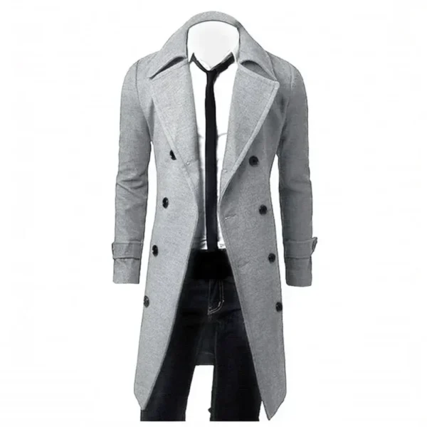 Men Double Breasted Trench Coat 2024 Autumn Winter Wool Blend High Quality Fashion Casual Slim Fit Solid Color Male Coat Jacket