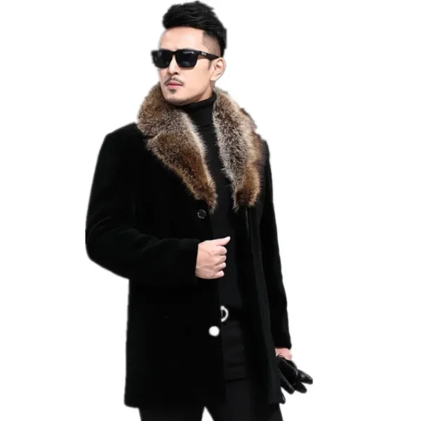 New Woolen Coat Men's Winter Single Breasted Thick Medium Long Woolen Windbreaker Woolen Collar Warm Coat Male Clothing - Image 5