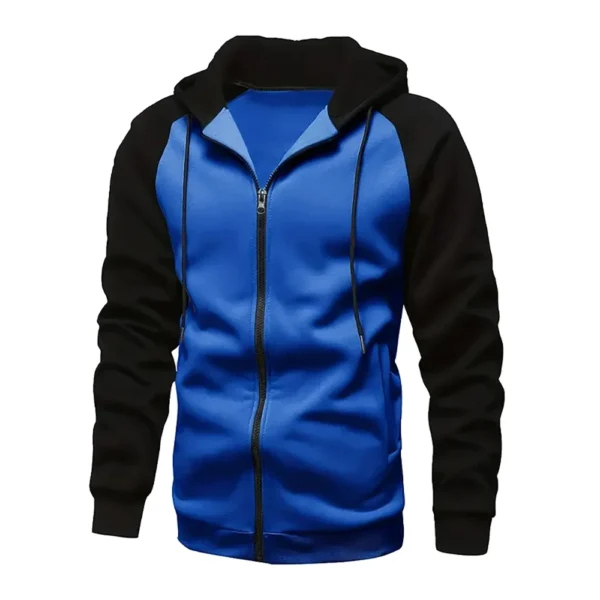 New Men's Zip-Up Color Block Hoodie with Casual Stylish & Durable Fall/Winter Top Raglan Sleeves Hoodies Sweatshirt Male - Image 5