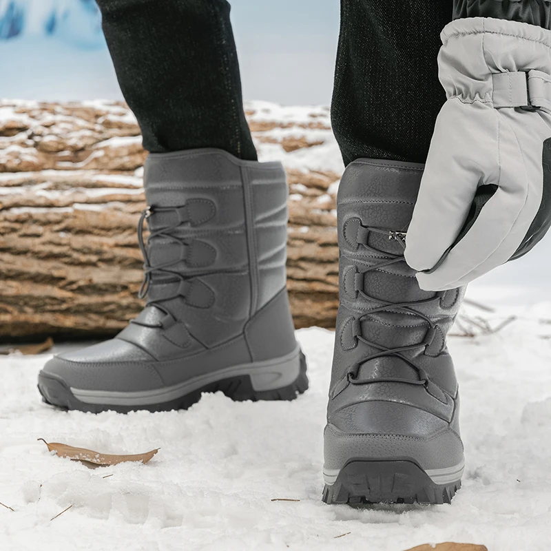 New Warm Men Plush Snow Boots High Top Winter Men's Boots Waterproof Winter Motorcycle Boots Outdoor Anti-Slip Men Hiking Boots - Image 5