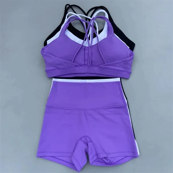 Solid Color Gym Bike Yoga Set Short Legging +Cross Sport Bra Tracksuit Athletic Women Gym Suit Comprehensive Training Jogging