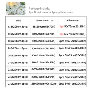 2/3pcs Set Green Flower Print Duvet Cover with Pillow Case Nordic Comforter Bedding Set Quilt Cover Queen/King Double Bed