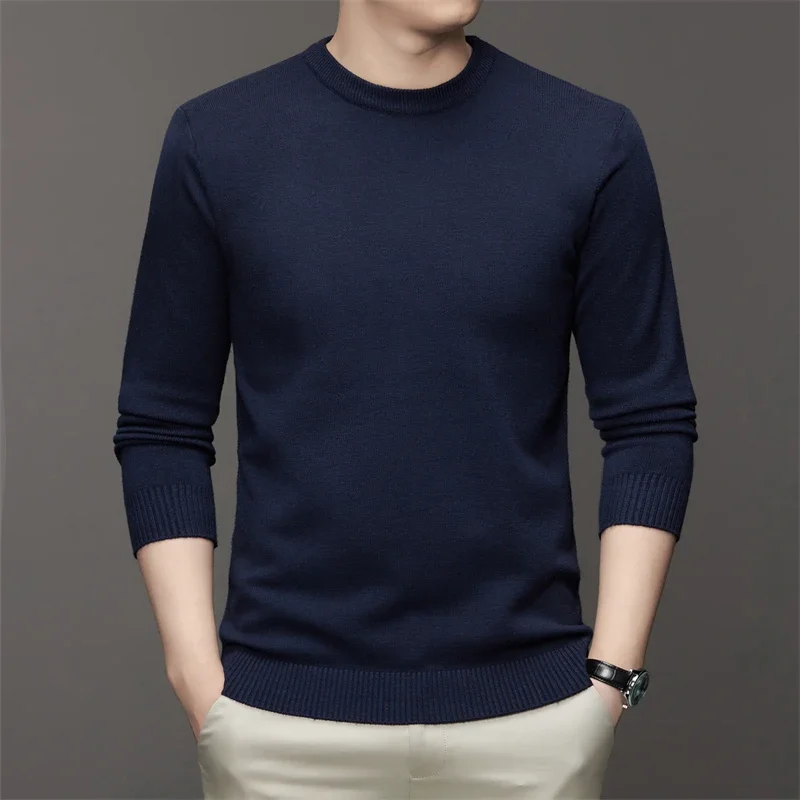 7 Colour Men's Round Neck Long Sleeved Solid Color Sweater Soft Warm and Comfortable Top with a Base - Image 3