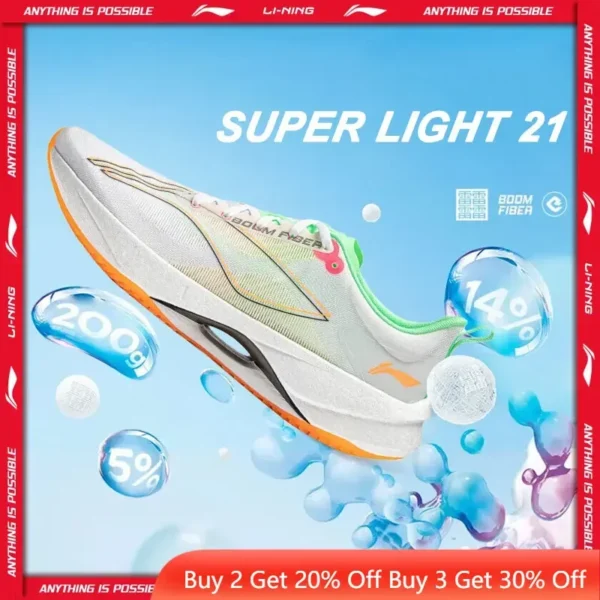 Li-Ning Men SUPER LIGHT 21 Light Running Shoes Cushion Breathable BOOM FIBER Wearable Sport Shoes Anti-Slip Sneakers ARBU001