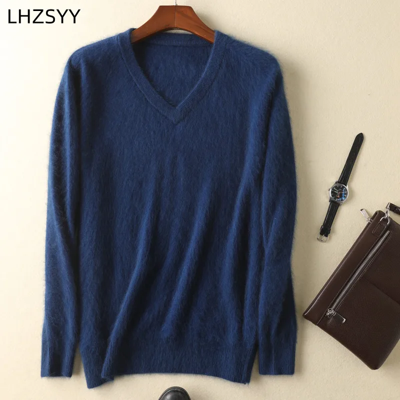 LHZSYY Men's 100% Mink Cashmere Large Size Sweaters Autumn Winter Solid V-neck Casual Knit Pullovers Men Long Sleeve Warm Jumper - Image 3