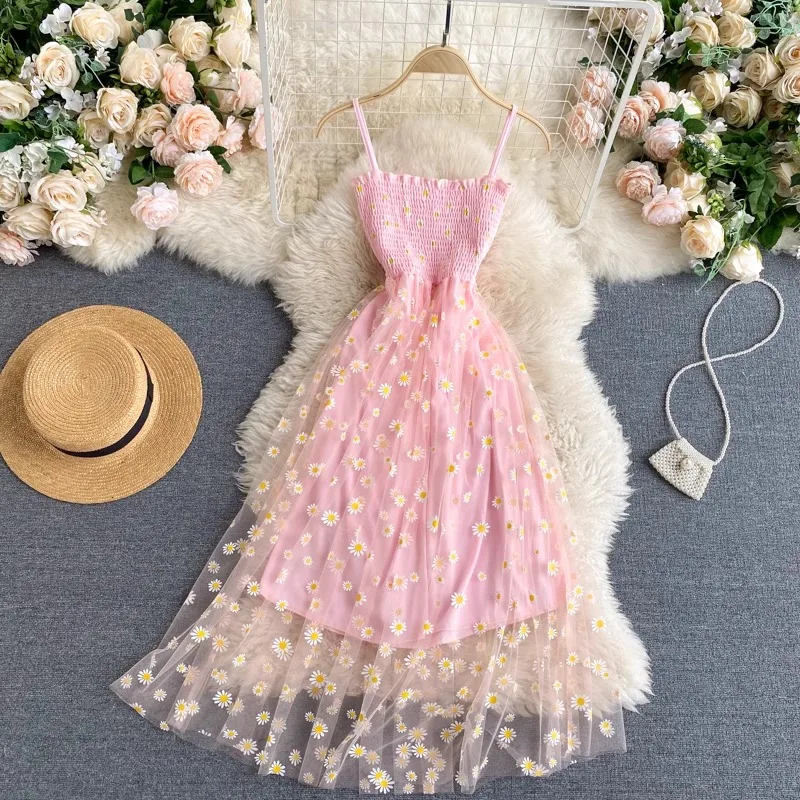 YuooMuoo Women Dress 2024 New Korean Fashion Floral Print Spaghetti Straps Mesh Party Dress Vacation Style Lady Beach Vestidos - Image 5