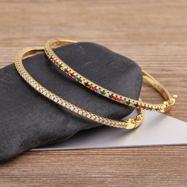 Nidin Top Quality Colorful White Color Cubic Zirconia Thin Bangles Bracelets for Women Wedding Elegant Jewelry Gifts Trendy - Image 3