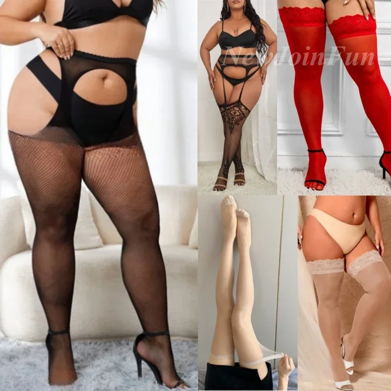 FREEAUCE Women Plus Size Stockings Oversized Lace Stocking XXXL Thigh High Sheer Fishnet Stockings - Image 2
