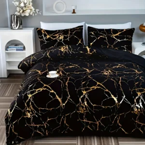 2/3pcs Bronzing Marble Print Down Comforter Set, Thickened Warm Quilt Core,Soft And Comfortable, Hotel Home Bedding