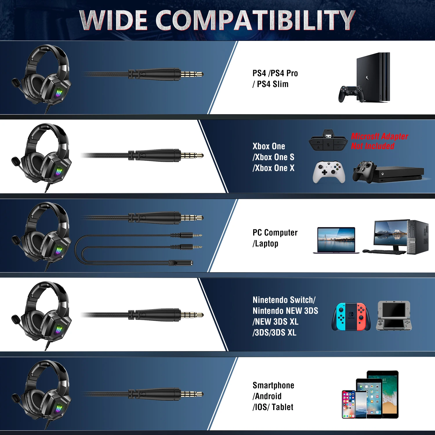 ONIKUMA K8 Gaming Headphones with Flexible HD Mic RGB Light Surround Sound Over-Ear Wired Headset Gamer for PC Gaming Xbox - Image 5