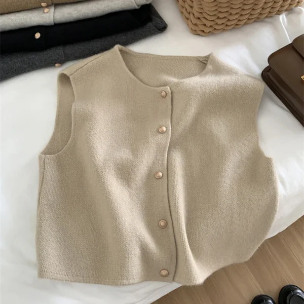 Autumn New Women Cardigan Korean Elegant Knitted Sleeveless Female Casual Sweater Tanks Fashion New Slim Ladies Casual Tops - Image 3