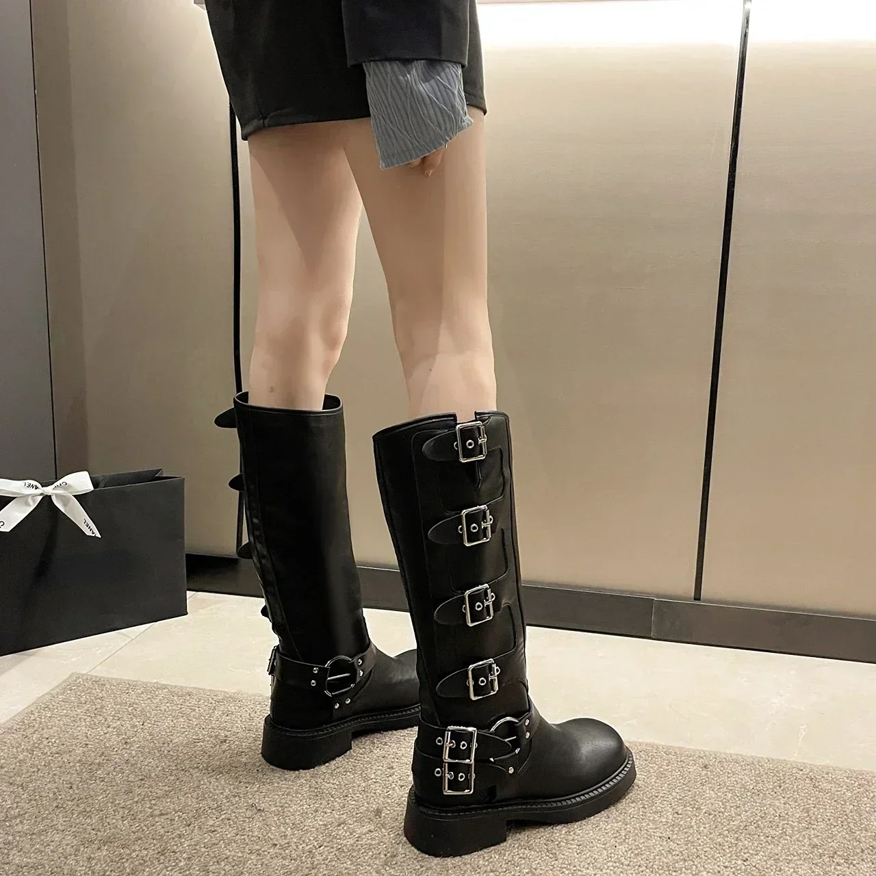 Woman Boots Knee High Platform Elegant Low Heel Trend Punk Gothic New Rock Leather Fashion Women's Shoes Motorcycle Footwear - Image 3