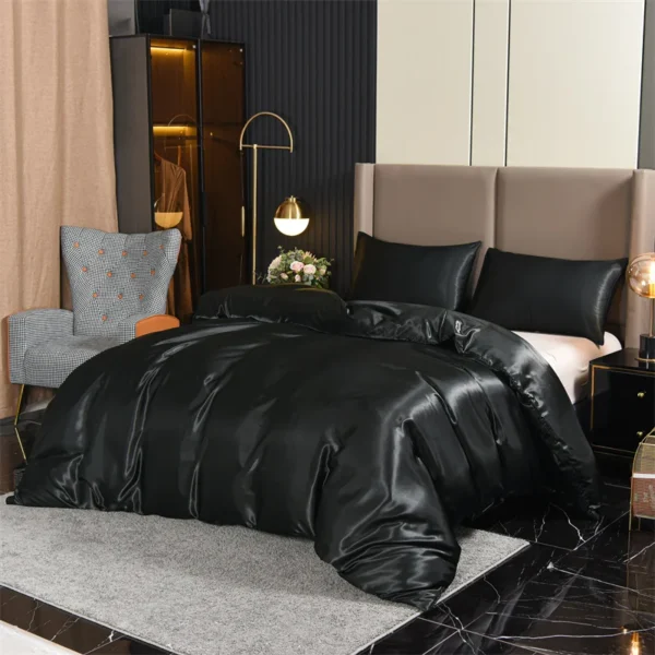 3pcs Satin Duvet Cover Set Bedding Sets Queen Black Series Luxury Rich Silk Silky Soft Solid Sexy Honeymoon Wrinkle Free