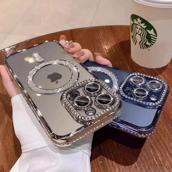 Clear Bling Crystal Phone Case For iPhone 15 16 14 11 12 13 Pro Max Plus For Magsafe Magnetic Wireless Charging Lens Film Cover - Image 5