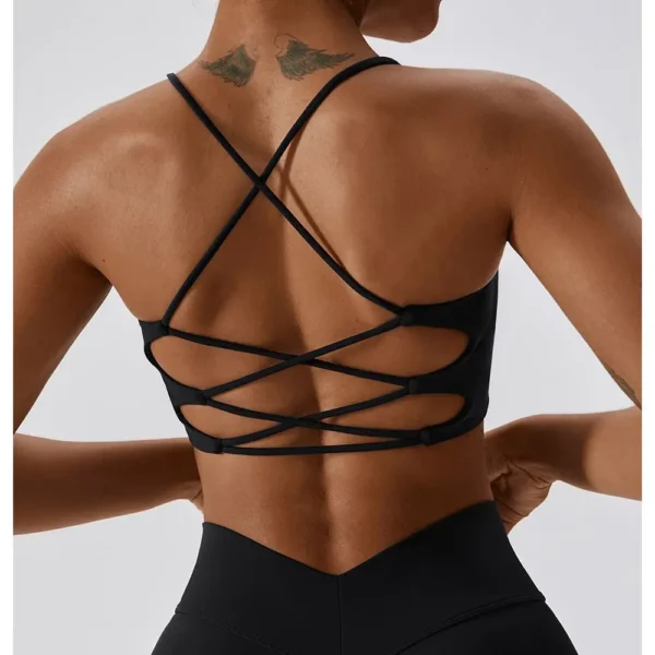Solid Color U-Shaped Multi-Strap Cross Back Women Fitness Sports Bra Top Gym Yoga Athletic Tight Workout Jog Soft With Chest Pad - Image 5