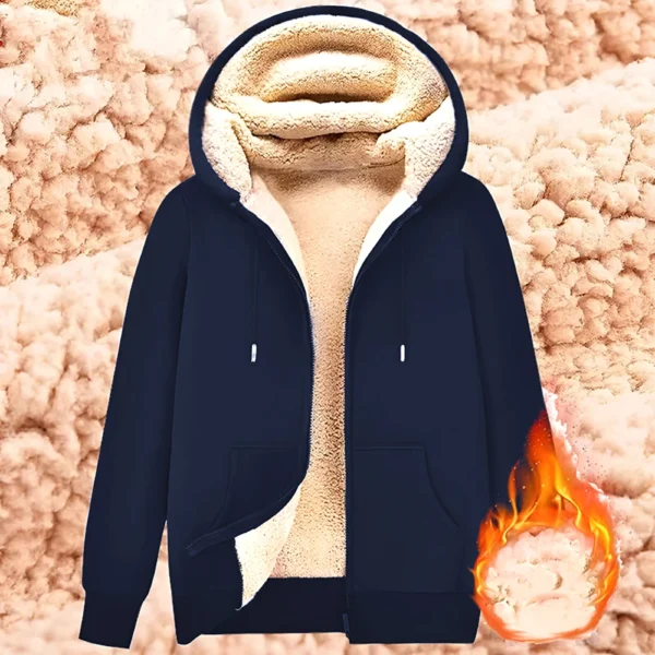 Trendy Sweatshirt Coat Front Pockets Warm Zipper Lamb Wool Jacket Men and Woman Winter Pure Color Plush Lined Cardigan Hoodie - Image 4