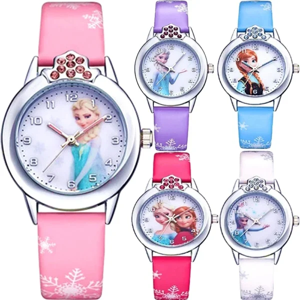 Disney Frozen Princess Kids Watches Leather Strap Cute Children's Cartoon Wristwatches Gifts for Festivals Kids Girl watches